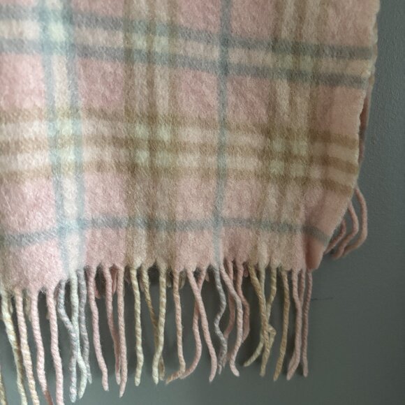 Softest Pastel Pink Plaid Fringed Cashmere Scarf - Picture 4 of 6